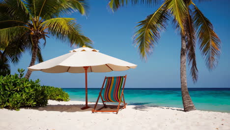 idyllic tropical beach scene with umbrella and chair