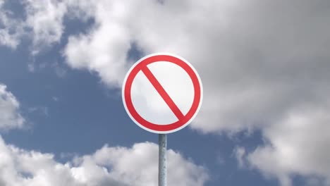 Animation-of-road-sign-and-clouds-on-blue-background