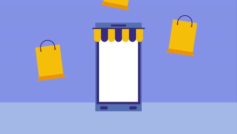 compras en línea de teléfonos inteligentes comprar bolsas icono ilustración vectorial