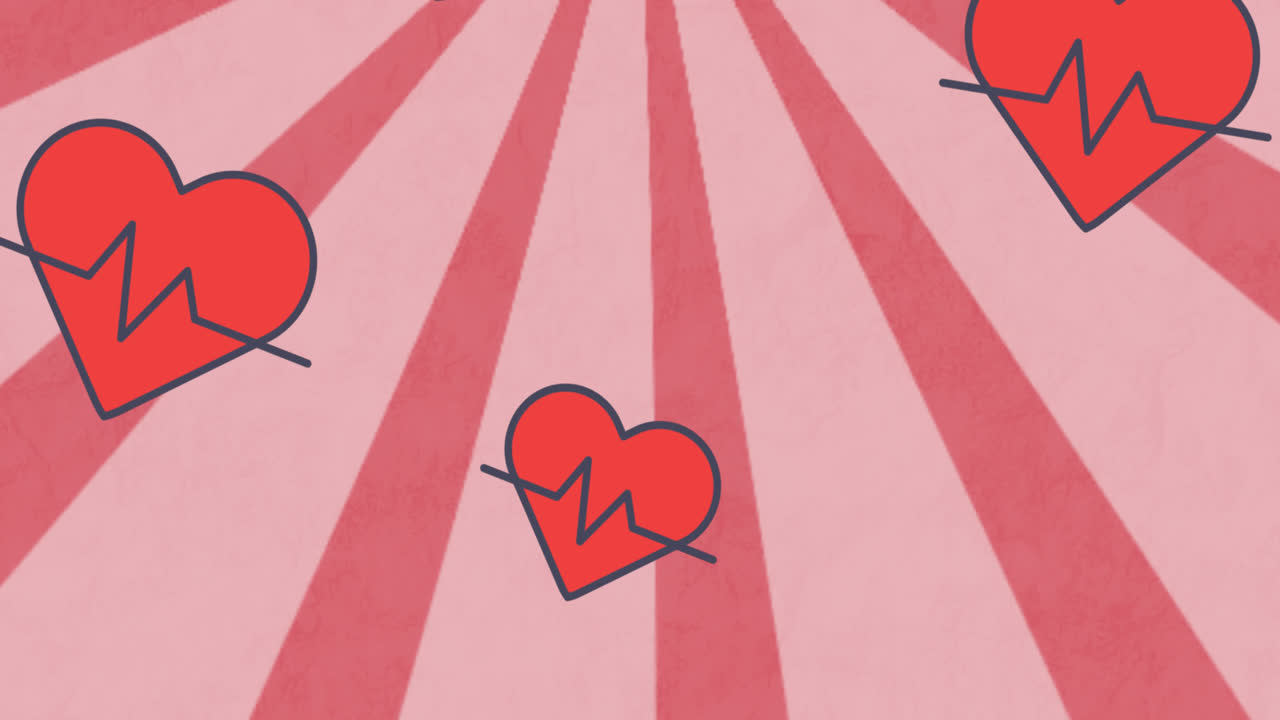 빨간색 배경에 있는 선 위에 심장 그림으로 심장 아이콘의 애니메이션