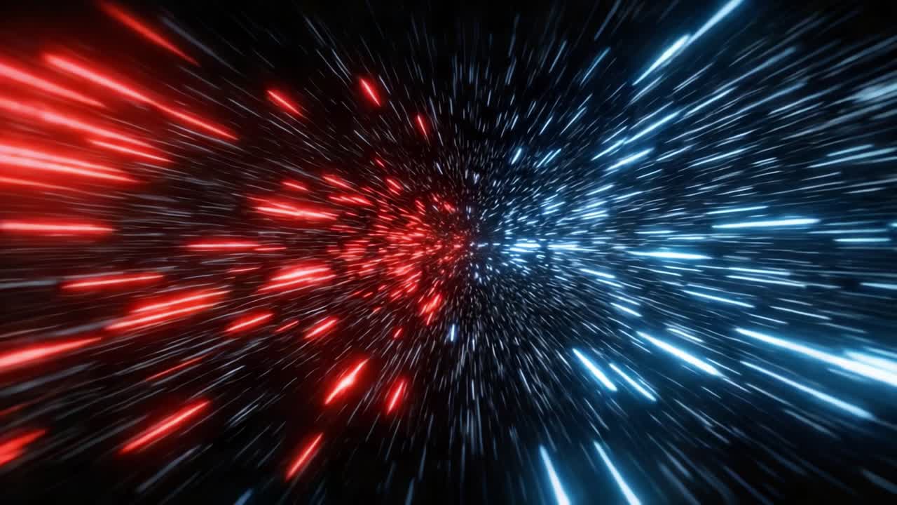 Esplosione Dinamica di Energia: Una Splendida Visualizzazione di Lampi di Luce Rossa e Blu su uno Sfondo Scuro, che Rappresenta Movimento e Contrasto con Vivida Chiarezza