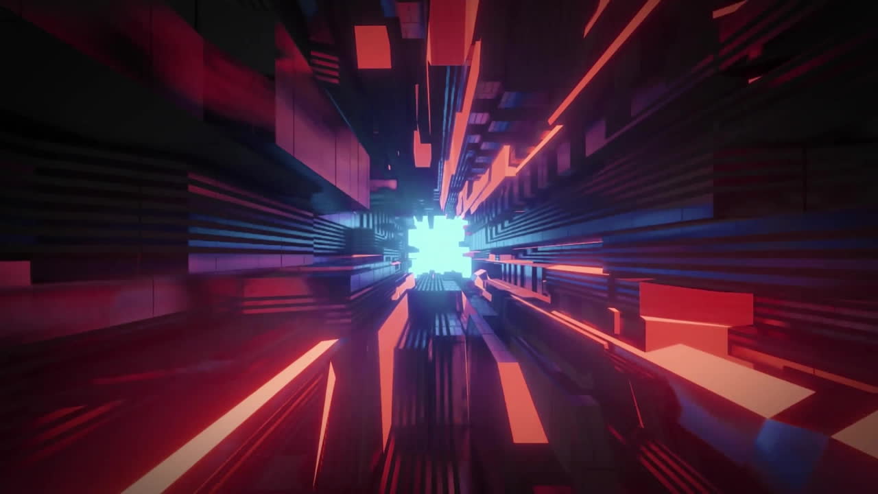 검은 바탕에 네온 터널의 애니메이션