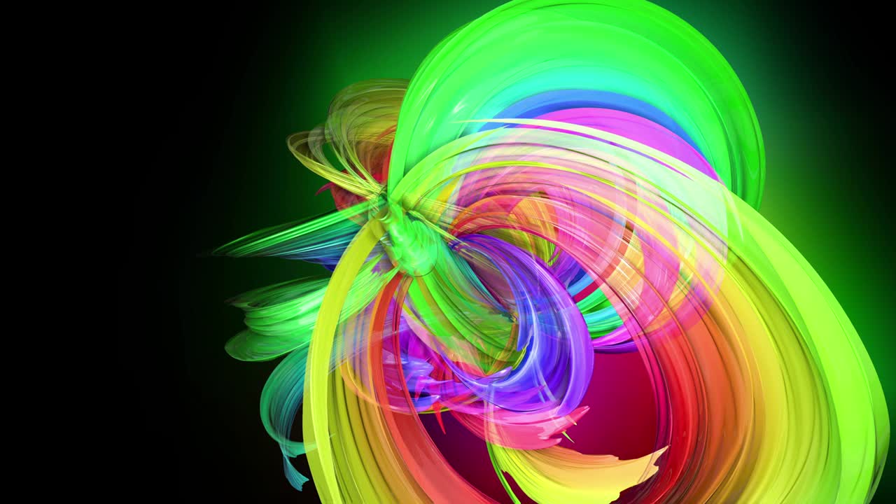 transparent colored lines with a neon glow on a black background. Motion graphics 3d looped background with multicolor colorful rainbow ribbons. Beautiful seamless background in motion design style 25