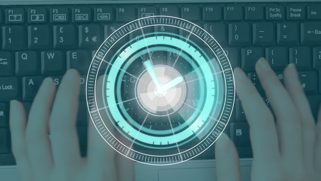animación de escaneo de alcance con reloj sobre el teclado de la computadora