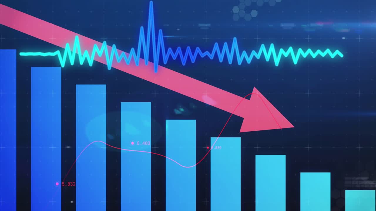 animación del procesamiento de datos financieros sobre un fondo azul