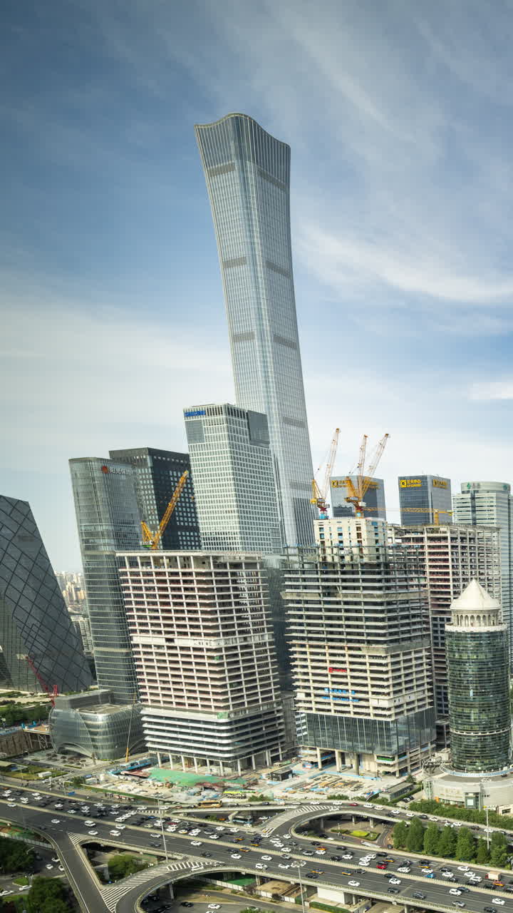 Timelapse of the Beijing city skyline from a high vantage point in vertical