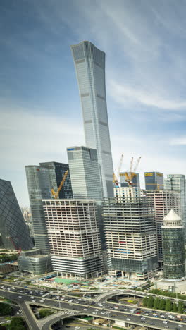timelapse of the beijing city skyline from a high vantage point in vertical