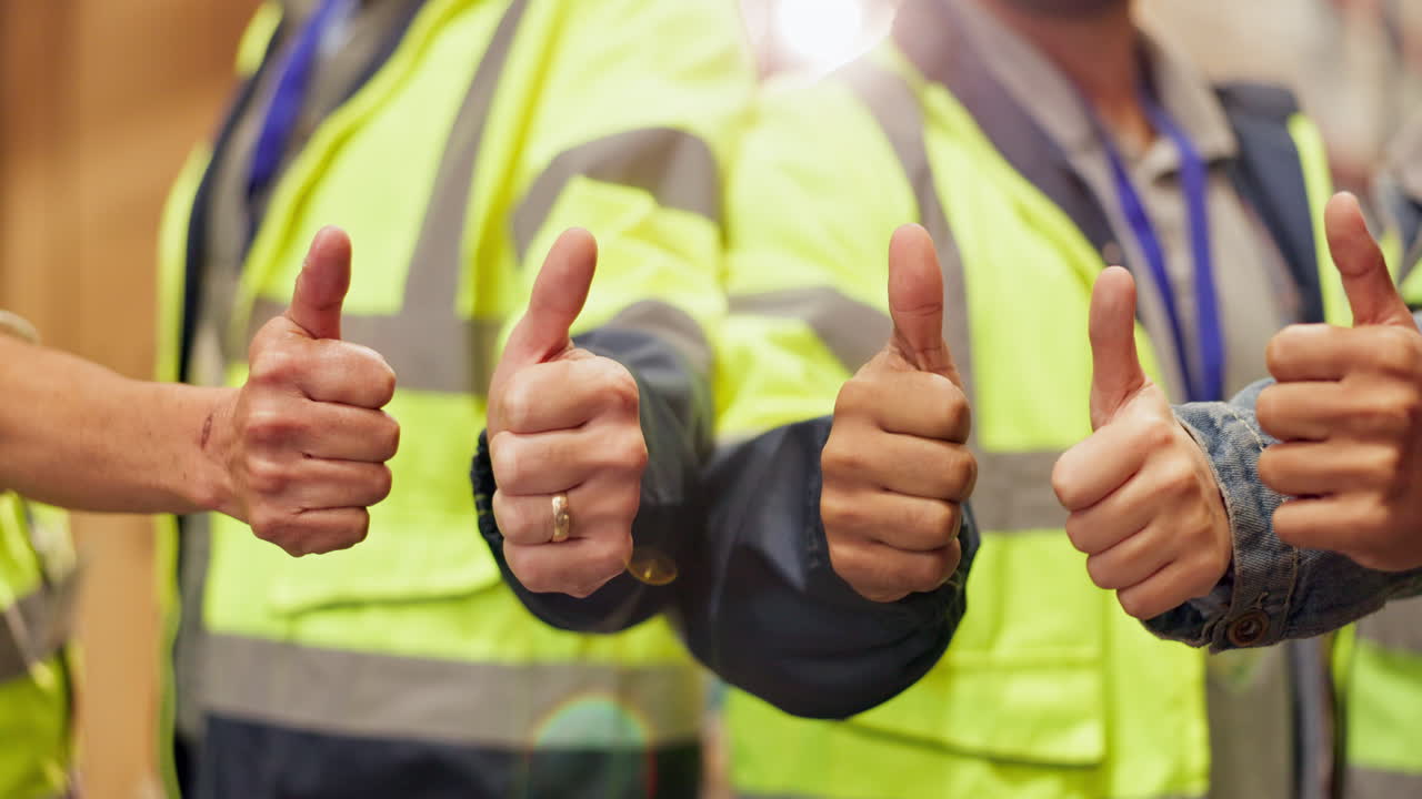 Workers giving thumbs up