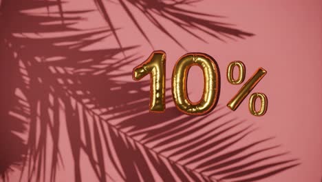10%-discount-sale-on-red-background-with-palm-tree-gentle-breeze,-holiday-summer-sale-concept