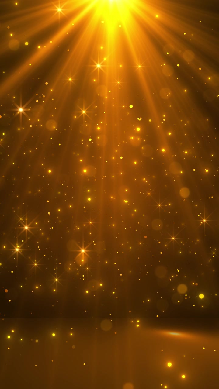 Radiant yellow light background shining beams glitter particles warm star flares heavenly depth