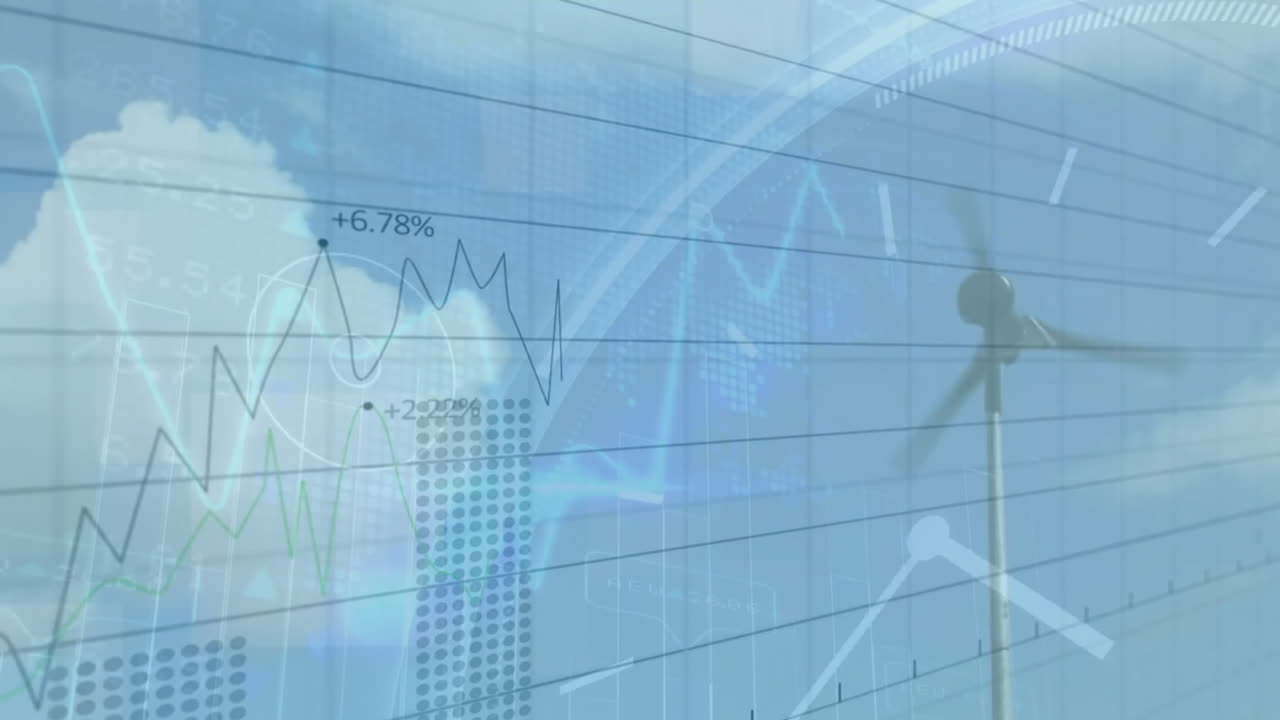 풍력 터빈을 통해 금융 데이터 처리의 애니메이션