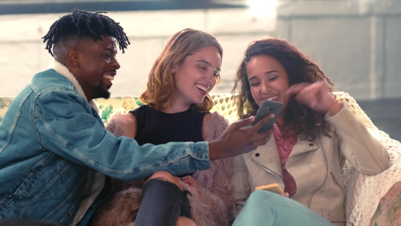 Group of friends, party and smartphone for social