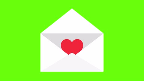 love message. red hearts fly out of the envelope. postcard for valentine's day, birthday, wedding, mother's day or march 8th. holiday concept. 4k animation. green screen.