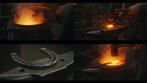 craftsmanship in action: the art of forging horseshoes in a traditional blacksmith's workshop, showcasing the process from molten metal to finished product