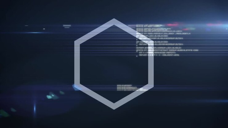 Animation of hexagons spinning and data processing on blue background