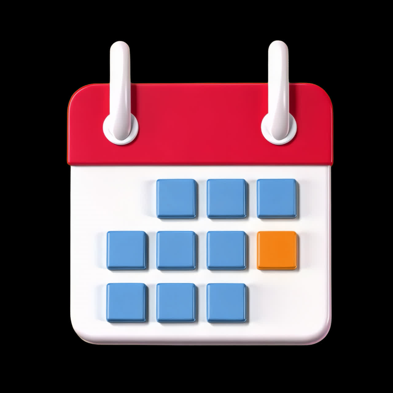 Colorful 3D calendar icon animation isolated asset, transparent 4K video, alpha channel, ProRes 4444