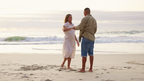 Dance,-love-and-happy-with-couple-on-beach