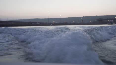 water trail after a boat in the sea