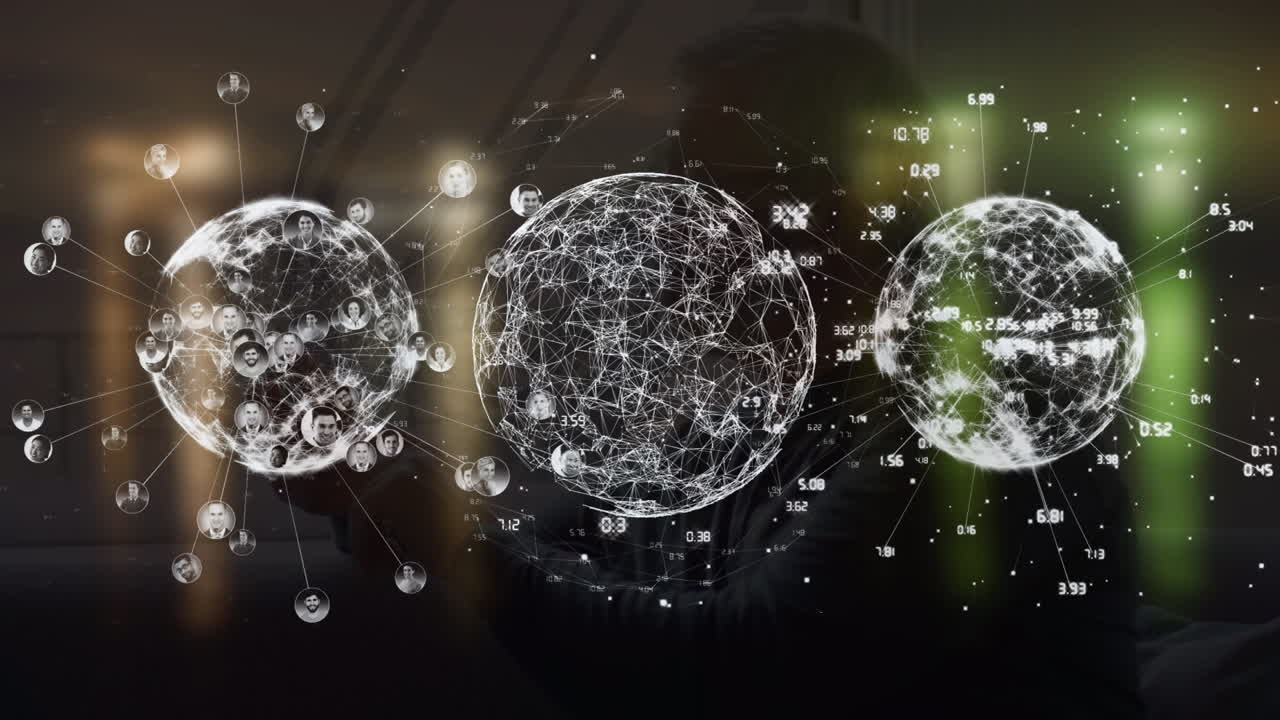 갈색과 초록색 배경 위에 연결과 지구의 애니메이션