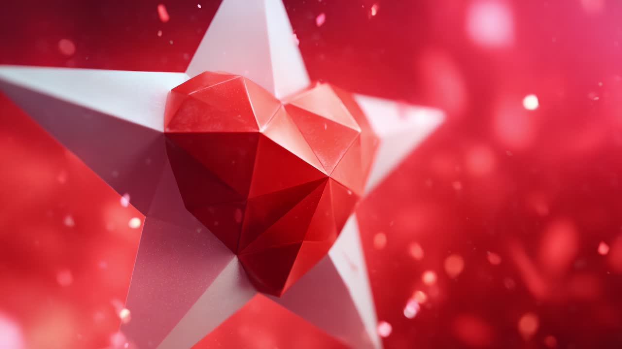 A Stunning Geometric Composition Featuring a Red Heart Set Against a Striking White Star on a Vibrant Red Background, Perfectly Capturing the Essence of Love, Art, and Creativity in an Engaging Display