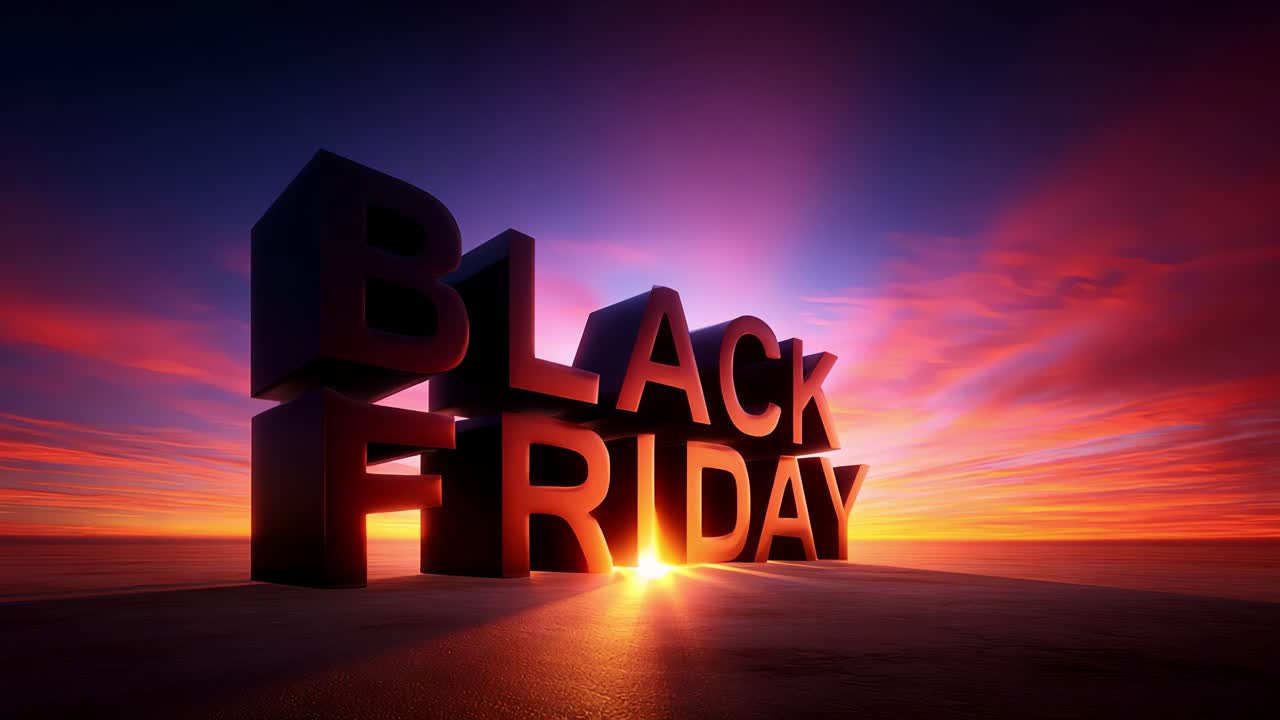 Stunning Sunset Display Featuring Bold Black Friday Typography with Vibrant Colors and a Beautiful Horizon Background Perfectly Capturing the Spirit of Shopping and Deals