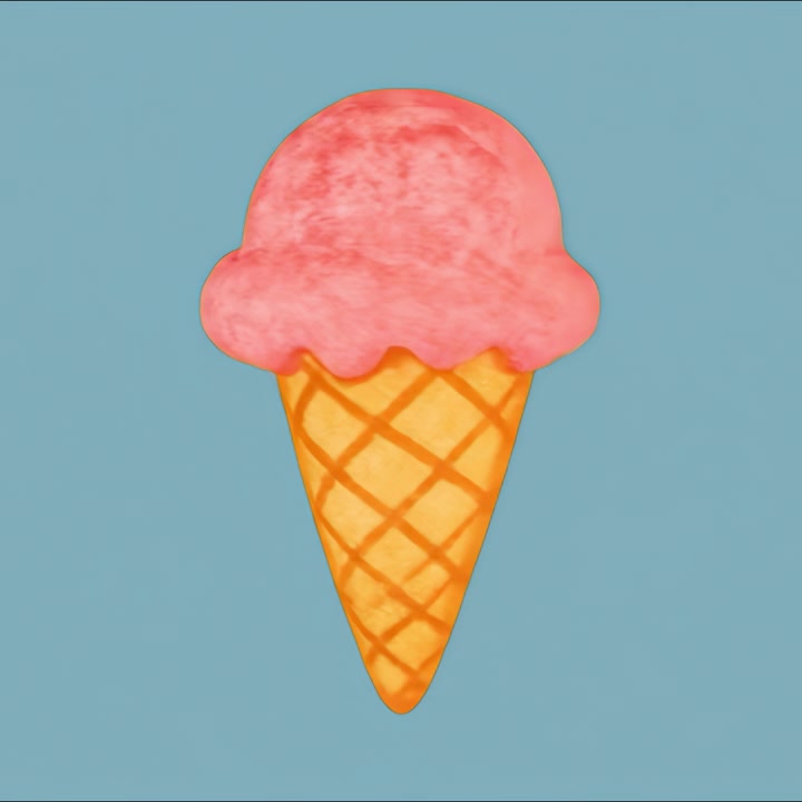 Animazione di illustrazione di cono gelato ad acquerello, risorsa isolata, video 4K trasparente, alpha.