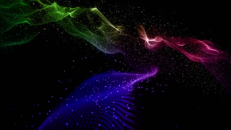 futuristic animation with colorful wave object and glitter particles in slow motion, 4096x2304 loop 4k