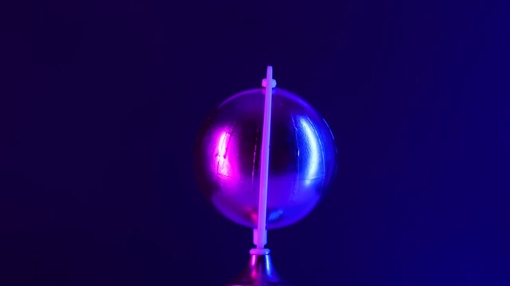 Sci fi futuristic golden globe rotating with cyber punk light effects