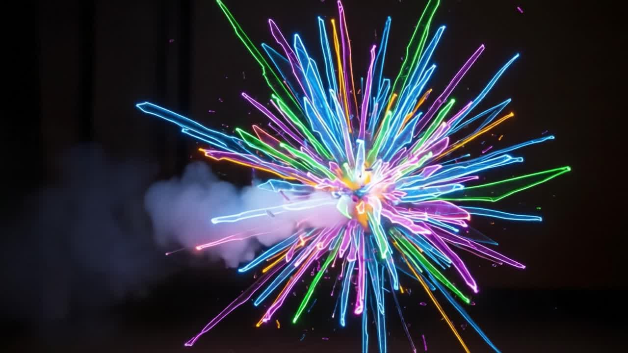 A Stunning Display of Colorful Sparks and Light Trails Erupting from a Sparkler, Capturing the Energy and Vibrancy of Fireworks in Motion