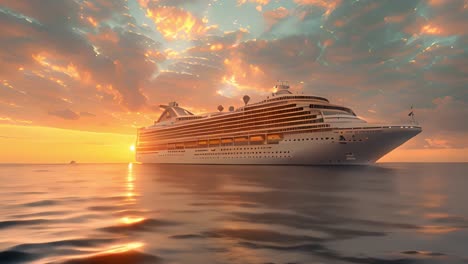 cruise ship at sunset on the ocean