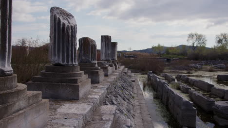 ancient pillars of the ionic stoa in the hellenistic gymnasium in miletus