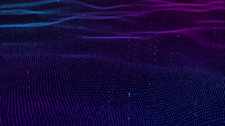 Tecnologia o scienza futuristica digitale astratta, onde di particelle dinamiche, flusso di dati, linee cibernetiche luminose