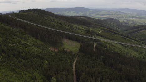world's longest suspension bridge above valley in czechia, drone shot