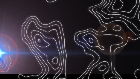 animation of topographic map lines moving and glowing light on blue background