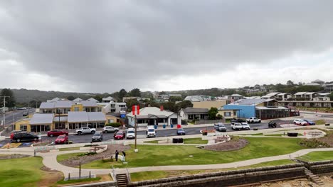 coastal town view on a cloudy day
