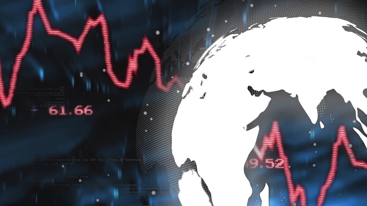Animação de processamento de dados financeiros sobre o globo