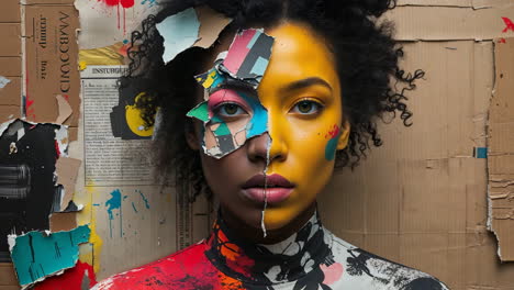 abstract portrait with mixed media and face paint