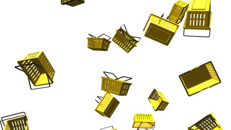 yellow plastic shopping baskets on white background.