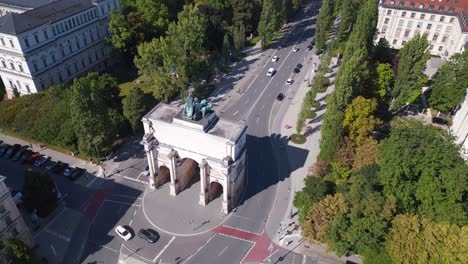 majestic aerial top view flight victory gate city town munich germany bavarian, summer sunny blue sky day 23