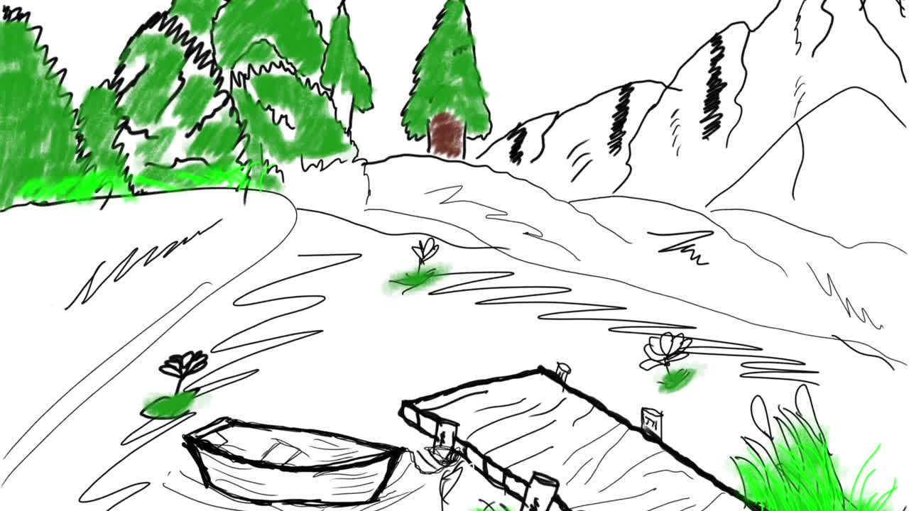 바탕에 컬러 애니메이션으로 그림을 그리는 아이들