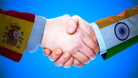 spain - india  / handshake concept animation about countries and politics / with matte channel
