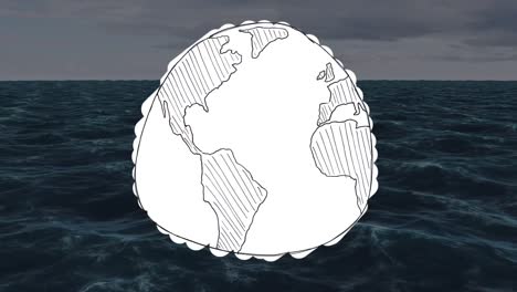 animation of globe spinning over seascape