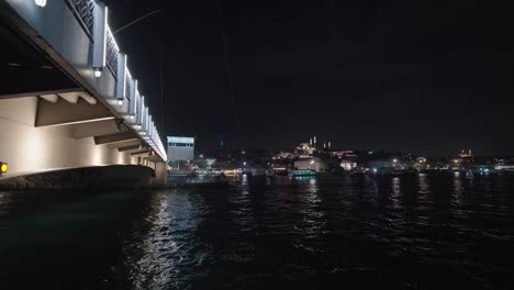 panning revealing shot of bosphorus river in instanbul at night