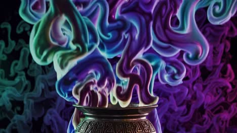 humo de colores de un cuenco de metal