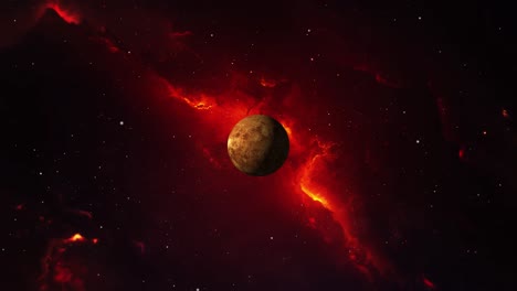 planeta rojo con fondo de nebulosa roja en el espacio