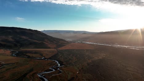 Aerial-View-Over-Highlands-In-South-Iceland---Drone-Shot