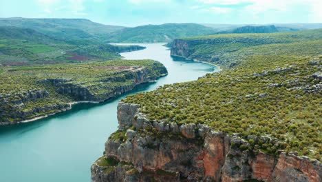 Aerial-view-of-Canyon-on-the-Euphrates-River,-Huge-steep-cliffs