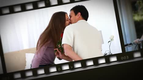 montaje de una pareja feliz en casa