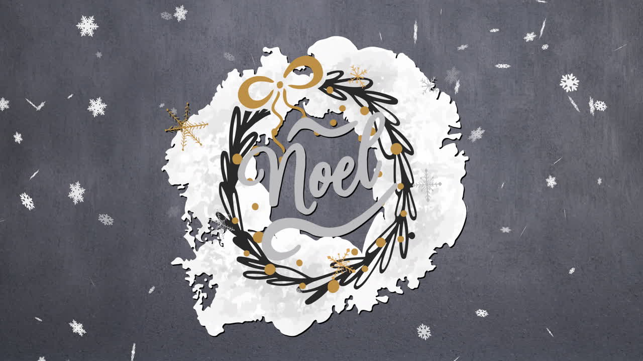 animación de nieve cayendo y texto de noel en fondo gris en navidad