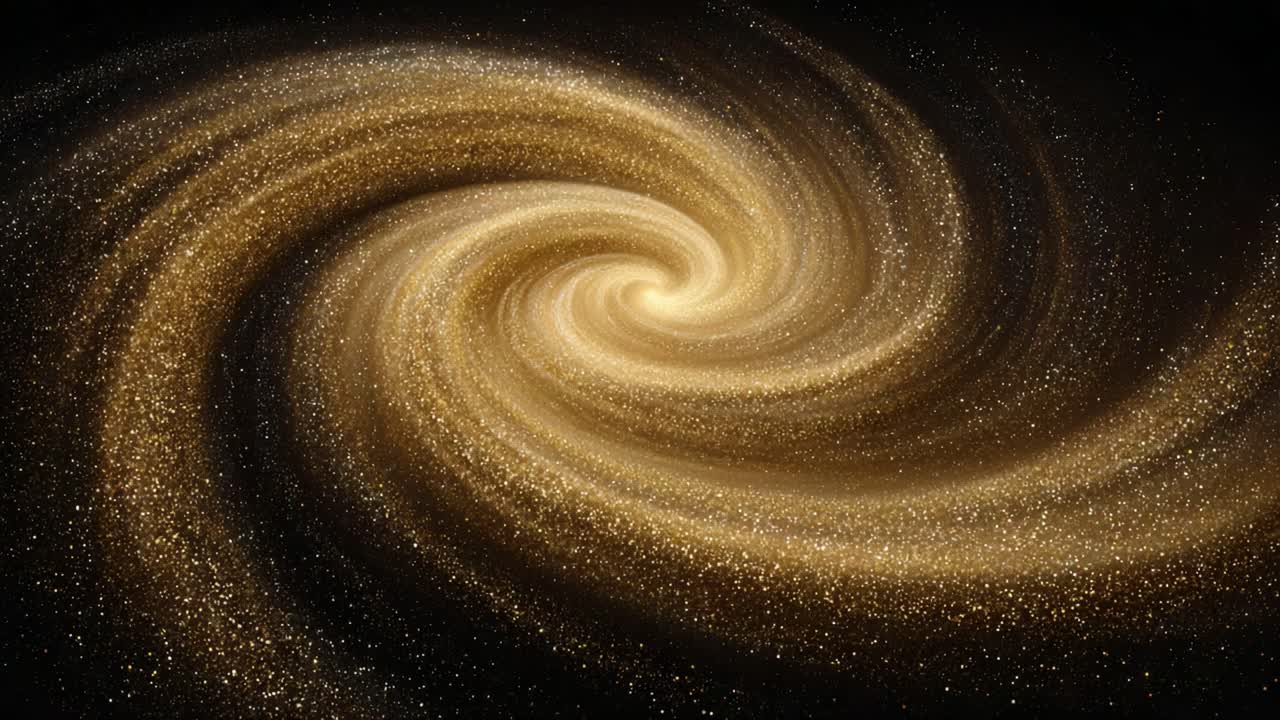 A mesmerizing golden spiral galaxy swirling in the depths of space, filled with glimmering stars and cosmic dust, capturing the beauty of a vast universe in motion